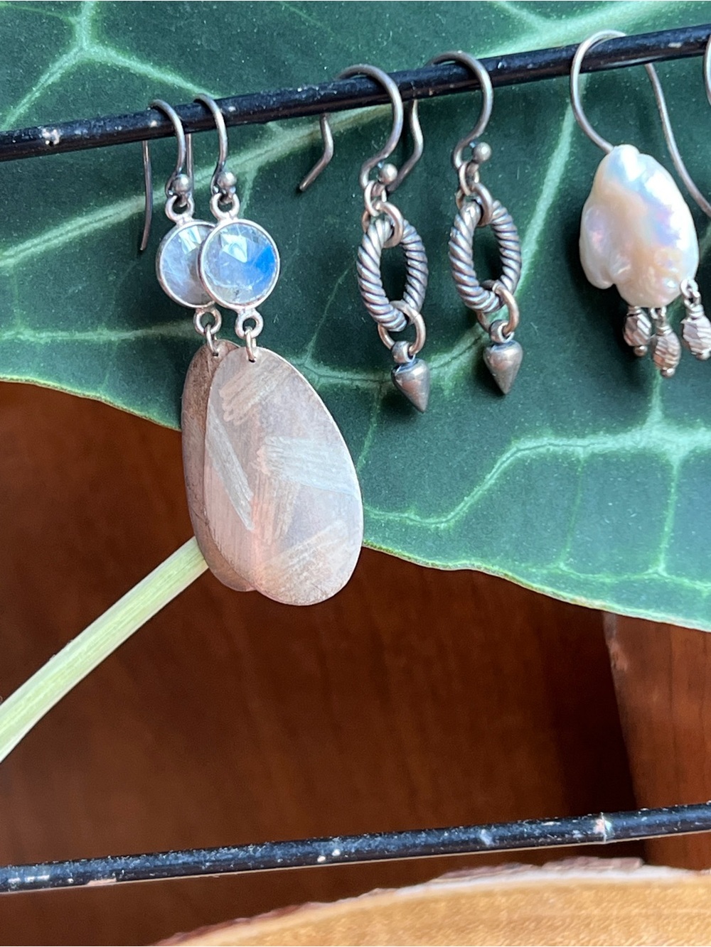 Set of Four Sterling Silver Dangle Earrings - Labradorite and White Pearl - Picture 2 of 5